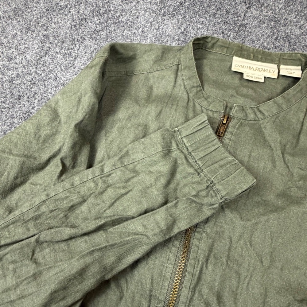 Cynthia Rowley Olive Green All Linen Full Zip Bomber Jacket Womens Size M Medium